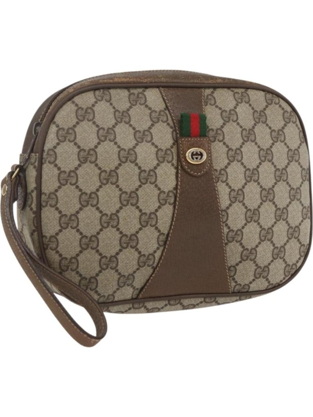 GUCCI GG Supreme Web Sherry Line Clutch Bag PVC Beige Gold 89 01 034